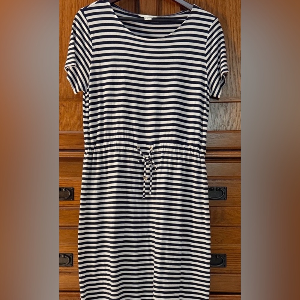 H&M Basic Striped Midi Drawstring Dress Nautical Summer Jersey Knit Lightweight